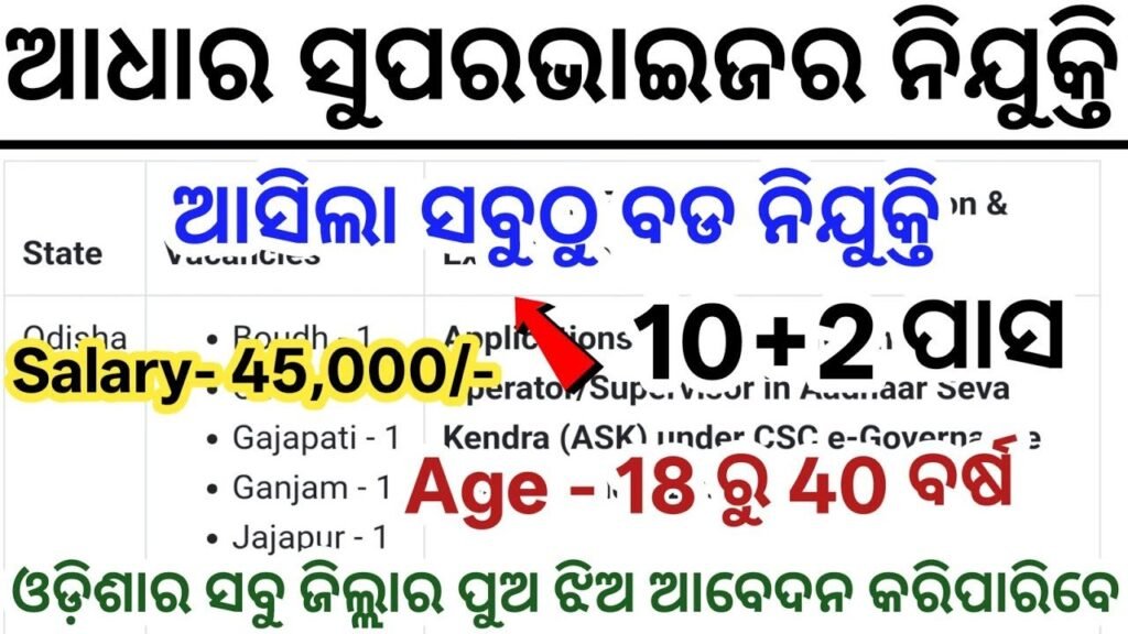 Odisha Aadhaar Card Govt Job 10th Pass 2025 – Apply Online