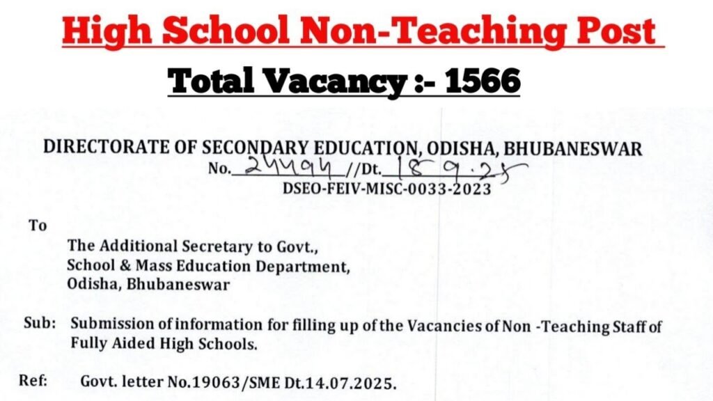 Odisha Non-Teaching Staff Recruitment 2025-26 – Notification Out for 1,566 Clerk & Peon Vacancies