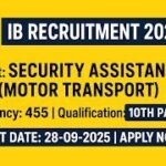 IB Security Assistant (MT) Recruitment 2025 – Notification Out for 455 Posts | 10th Pass Apply Now
