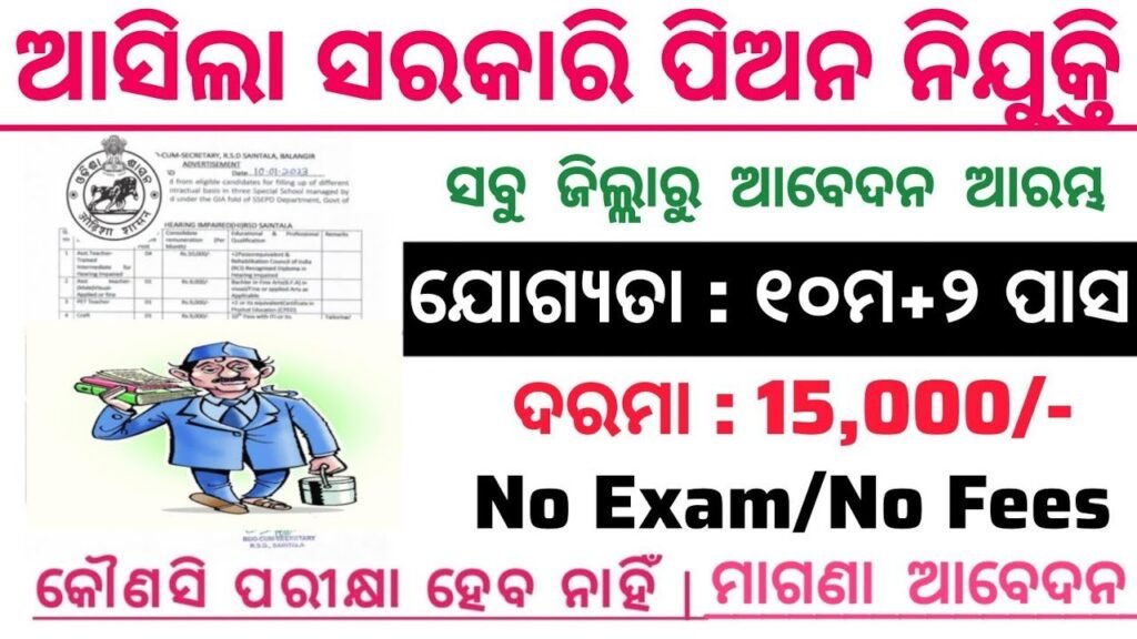 Odisha Govt Peon Post Recruitment 2025 | 8th, 10th Pass Apply Now | Official Notification, Eligibility & Salary