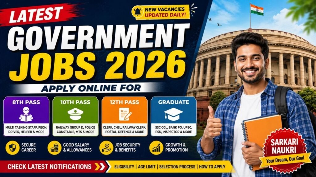 Latest Government Jobs 2026 in India – 8th Pass, 10th Pass, 12th Pass & Graduate Government Vacancy